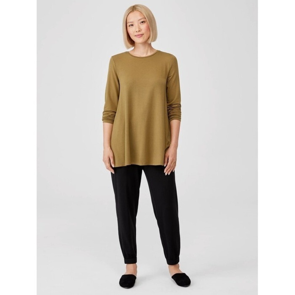 Eileen Fisher Woman 1X Tencel Lyocell Long Sleeve Tunic Top Olive Green Brown